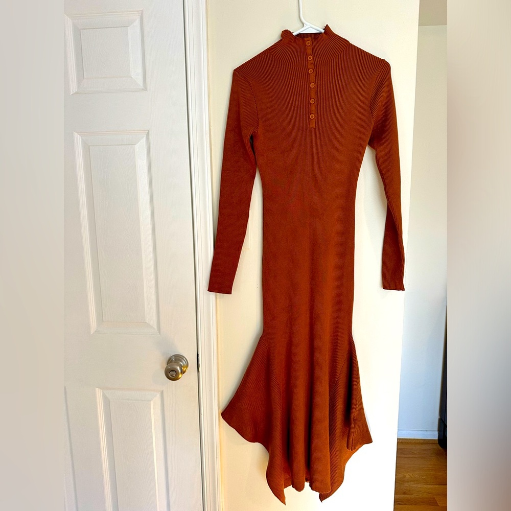 Long sleeve sweater asymmetric maxi dress